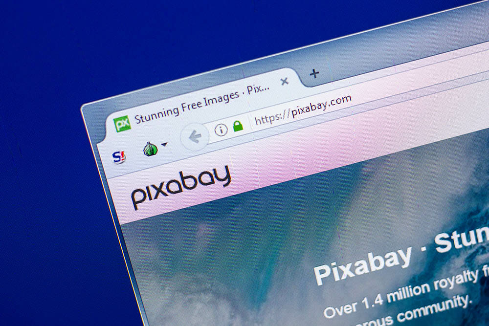 Ryazan, Russia - April 29, 2018: Homepage of Pixabay website on the display of PC, url - Pixabay.com
