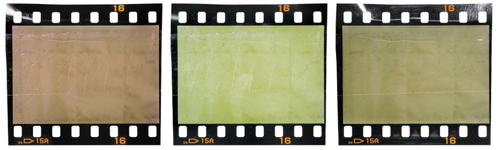 blank and empty 35mm film strip or material under different flash and light settings, cool vintage photo placeholder.