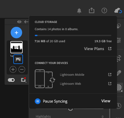 sharing screen Lightroom CC app